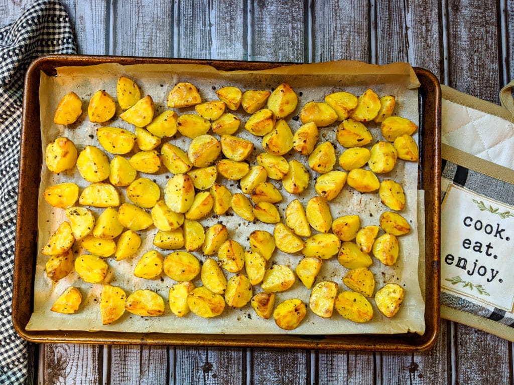 Pan of roasted potatoes