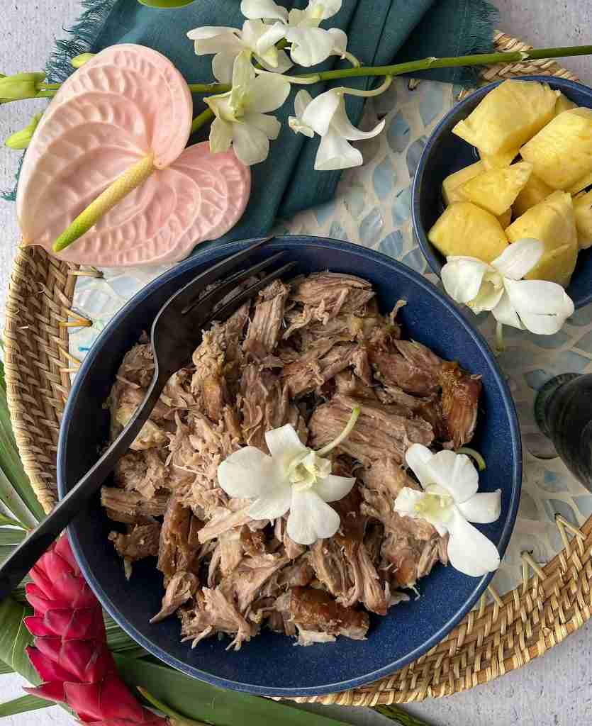 Hawaiian Pork in a blue bowl