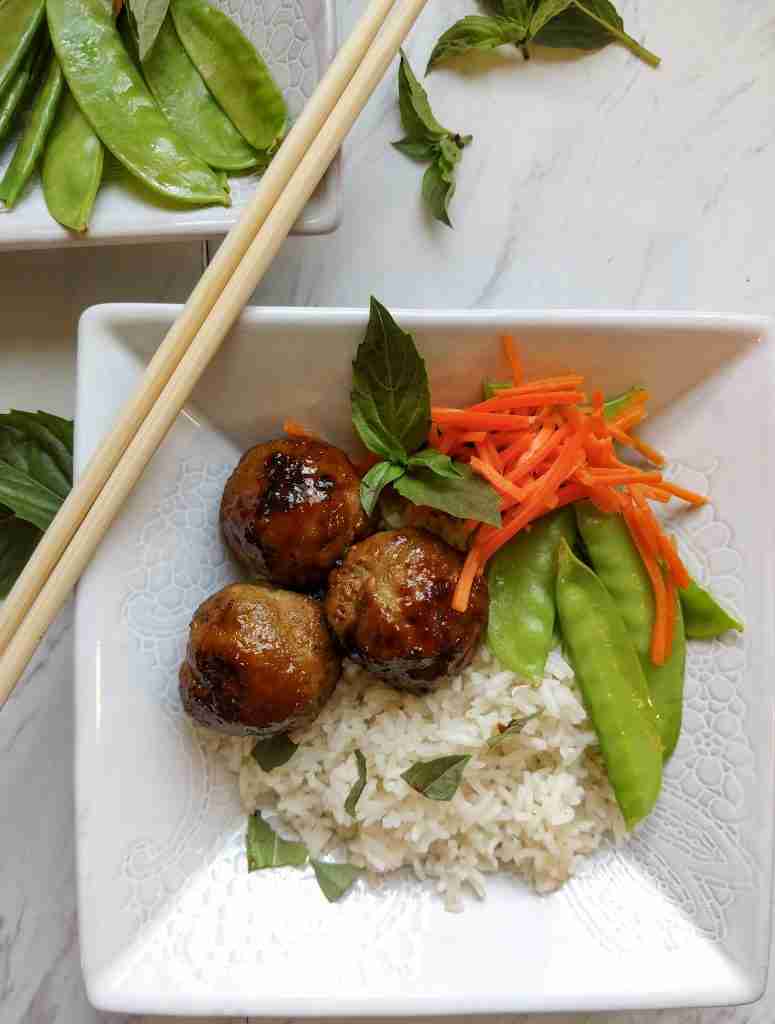 Asian Meatballs with rice and vegetables