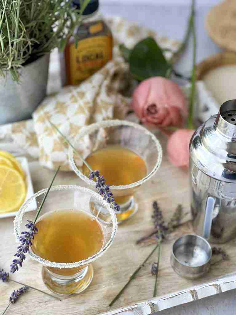 Honey Lavender Sidecar on a tray