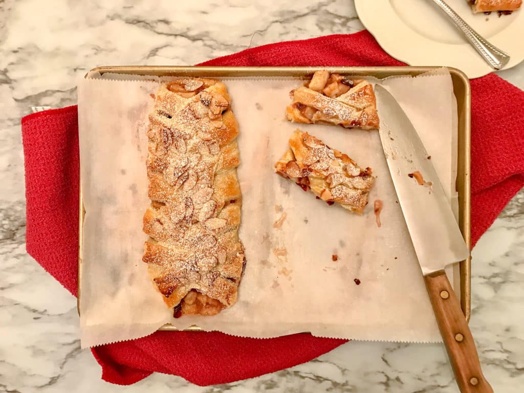 A slice of pastry on a plate