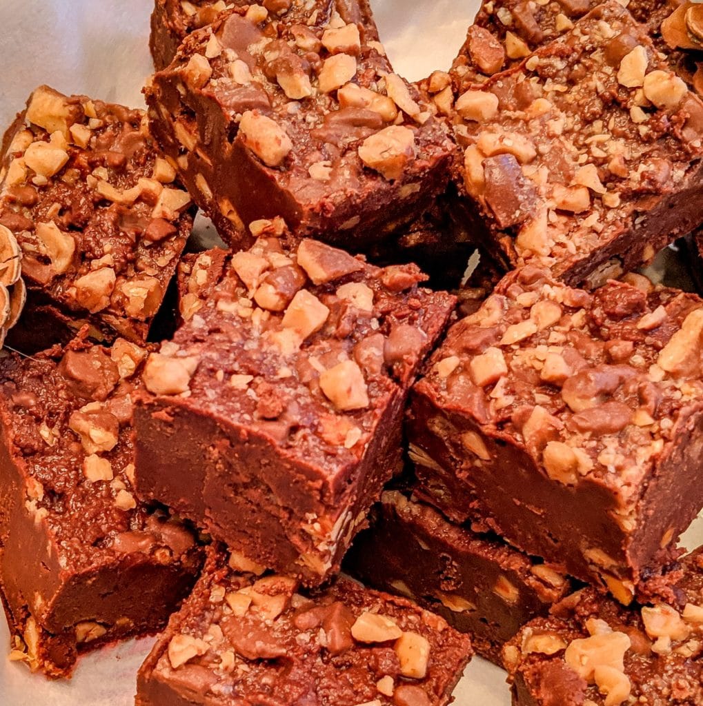 Mocha Toffee Fudge A large pile of fudge
