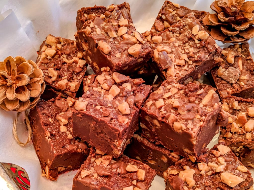 Mocha Toffee Fudge A plate of fudge
