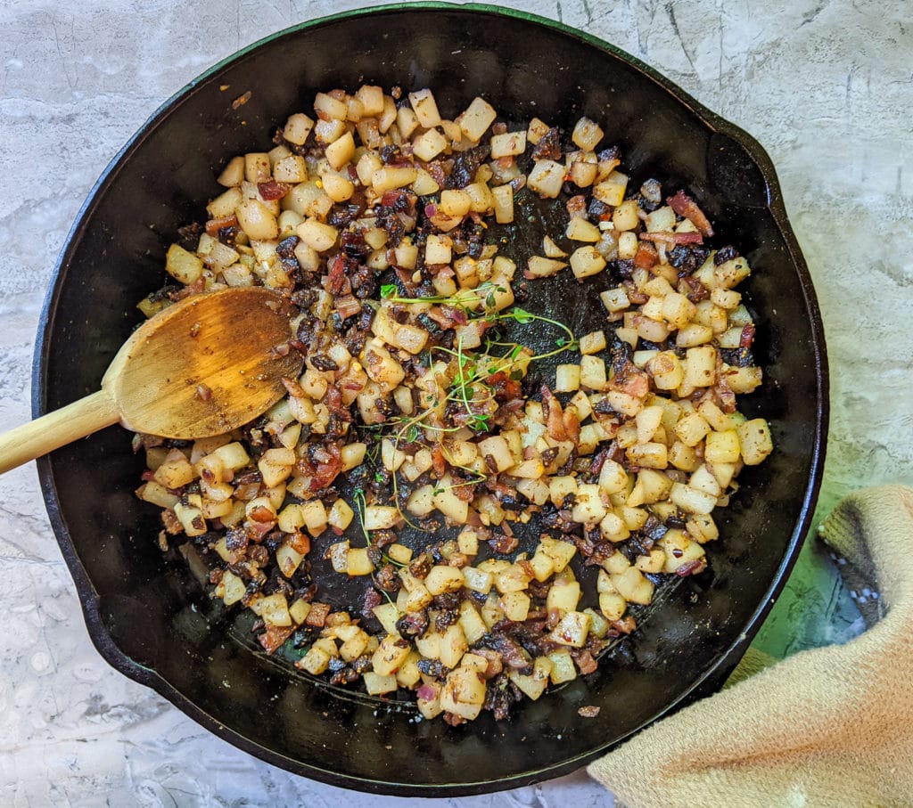 Chutney cooking in a cast iron skillet