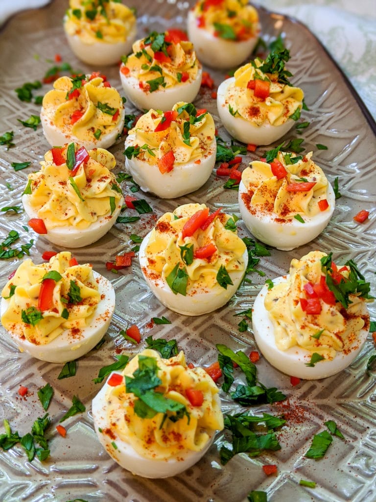 simply delicious deviled eggs on a platter