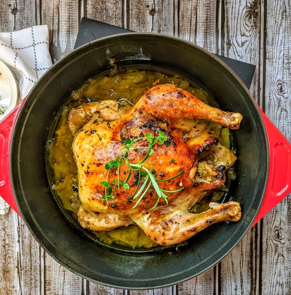 Lemony Whole Roasted Chicken in Pot