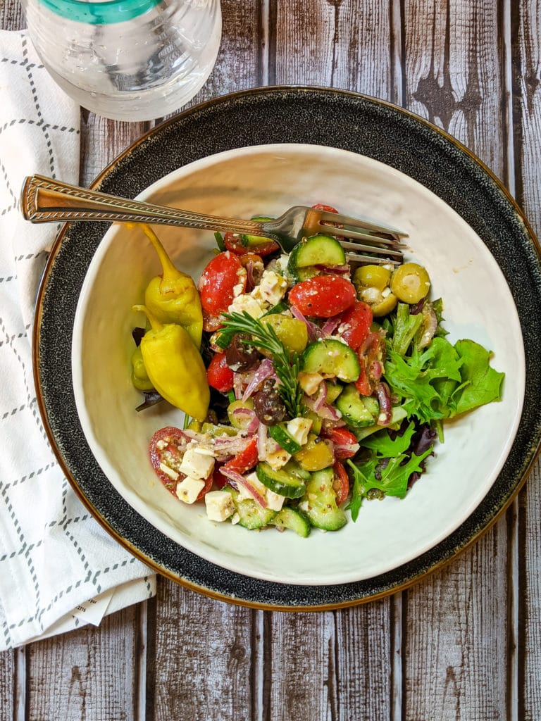 simple greek salad in a bowl