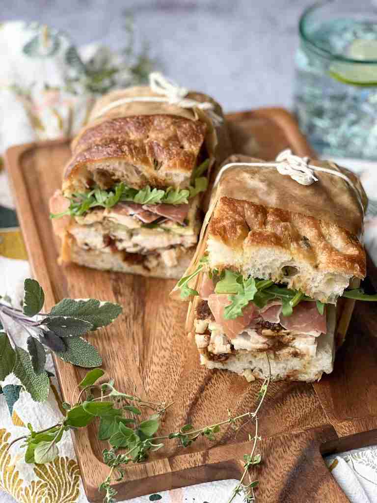 Chicken Focaccia Sandwich With Prosciutto, Smoked Mozzarella And Sun ...