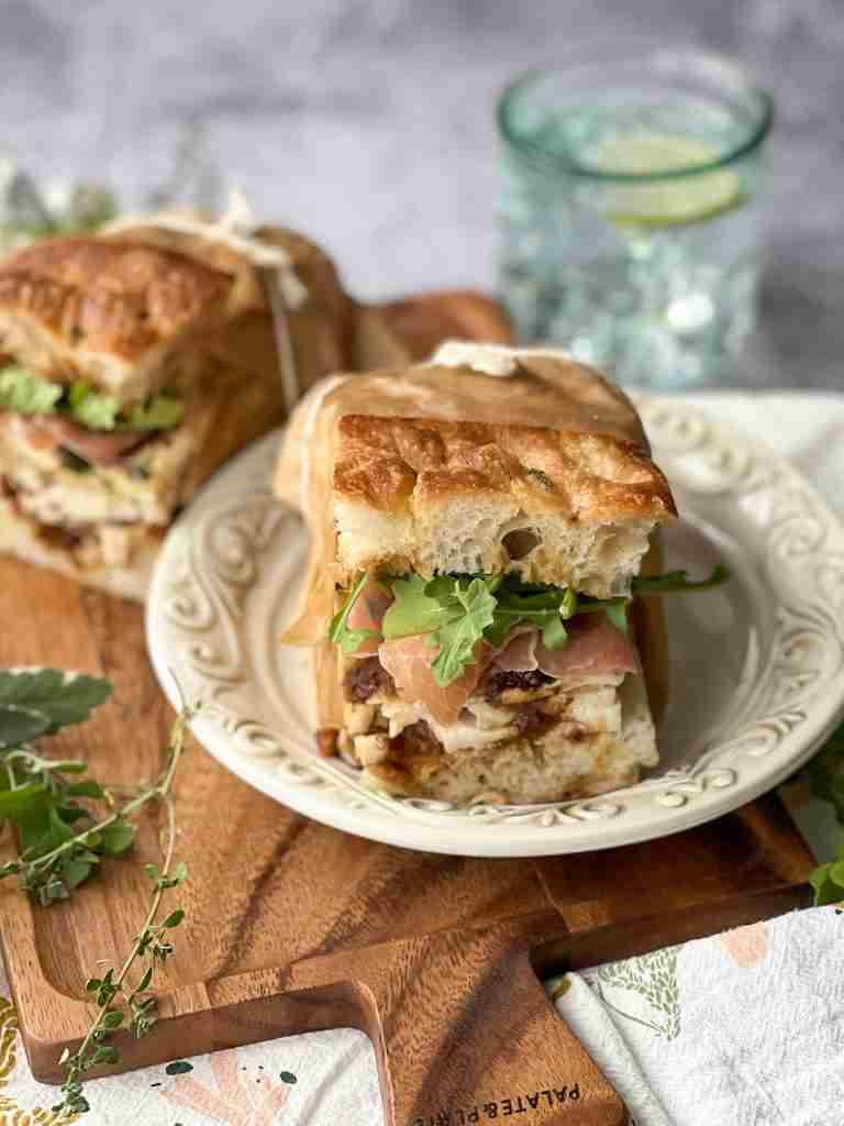 Chicken Focaccia Sandwich with Prosciutto, Smoked Mozzarella and Sun ...